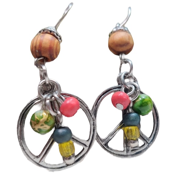Little Hippie Southern Bohemian Rastafarian Reggae Style Peace Earrings - Picture 2 of 3